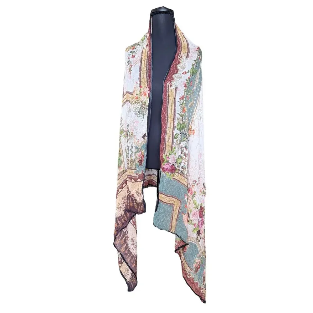White secret garden silk satin feel shawl wrap scarf whimsical modest